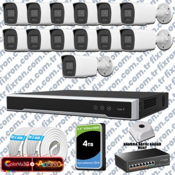 Hikvision 13 Kameralı 6MP IP ColorVu 3.0 Güvenlik Sistemi AI İnsan Araç Algılama Çift Yönlü Ses ve Işıklı Alarm