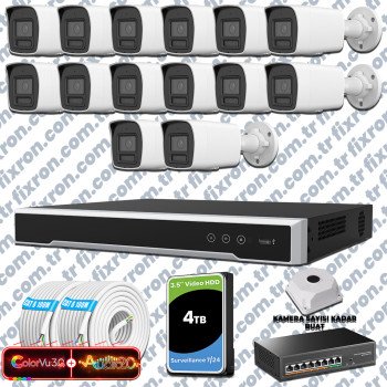 Hikvision 14 Kameralı 6MP IP ColorVu 3.0 Güvenlik Sistemi AI İnsan Araç Algılama Çift Yönlü Ses ve Işıklı Alarm
