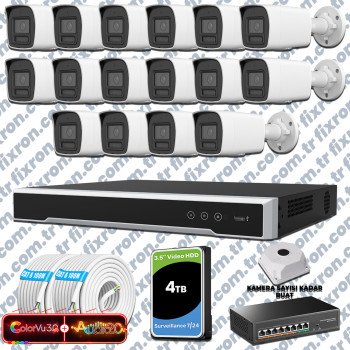 Hikvision 16 Kameralı 6MP IP ColorVu 3.0 Güvenlik Sistemi AI İnsan Araç Algılama Çift Yönlü Ses ve Işıklı Alarm