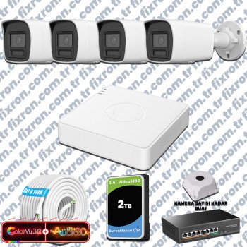 Hikvision 4 Kameralı 6MP IP ColorVu 3.0 Güvenlik Sistemi AI İnsan Araç Algılama Çift Yönlü Ses ve Işıklı Alarm