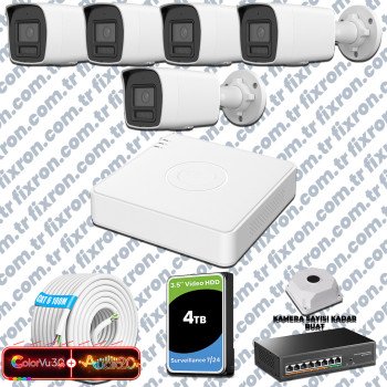 Hikvision 5 Kameralı 6MP IP ColorVu 3.0 Güvenlik Sistemi AI İnsan Araç Algılama Çift Yönlü Ses ve Işıklı Alarm