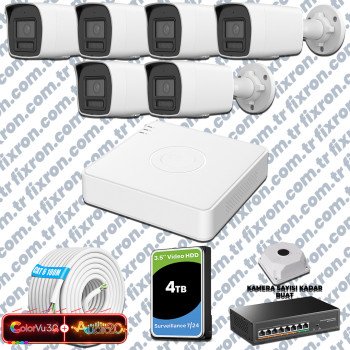 Hikvision 6 Kameralı 6MP IP ColorVu 3.0 Güvenlik Sistemi AI İnsan Araç Algılama Çift Yönlü Ses ve Işıklı Alarm