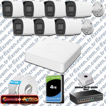 Hikvision 7 Kameralı 6MP IP ColorVu 3.0 Güvenlik Sistemi AI İnsan Araç Algılama Çift Yönlü Ses ve Işıklı Alarm