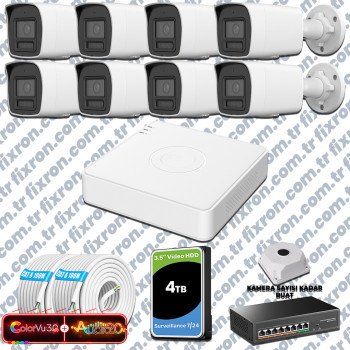 Hikvision 8 Kameralı 6MP IP ColorVu 3.0 Güvenlik Sistemi AI İnsan Araç Algılama Çift Yönlü Ses ve Işıklı Alarm