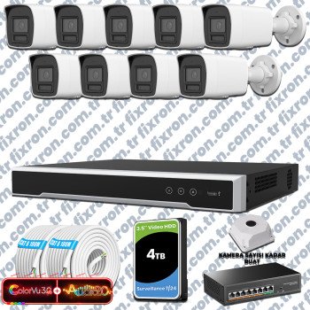 Hikvision 9 Kameralı 6MP IP ColorVu 3.0 Güvenlik Sistemi AI İnsan Araç Algılama Çift Yönlü Ses ve Işıklı Alarm