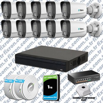 TTec 10 Kameralı 1080P Mikrofonlu IP Güvenlik Kamera Seti