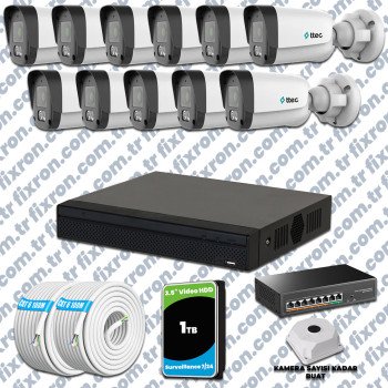 TTec 11 Kameralı 1080P Mikrofonlu IP Güvenlik Kamera Seti