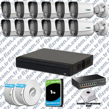 TTec 12 Kameralı 1080P Mikrofonlu IP Güvenlik Kamera Seti