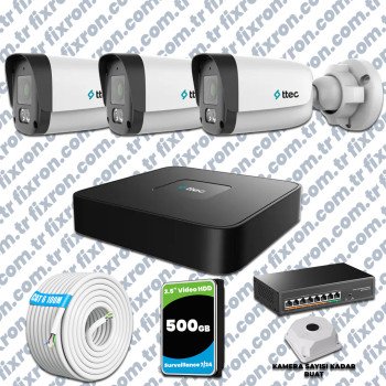 TTec 3 Kameralı 1080P Mikrofonlu IP Güvenlik Kamera Seti