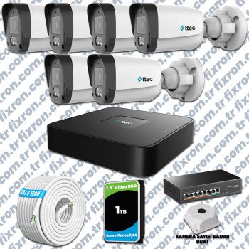 TTec 6 Kameralı 1080P Mikrofonlu IP Güvenlik Kamera Seti