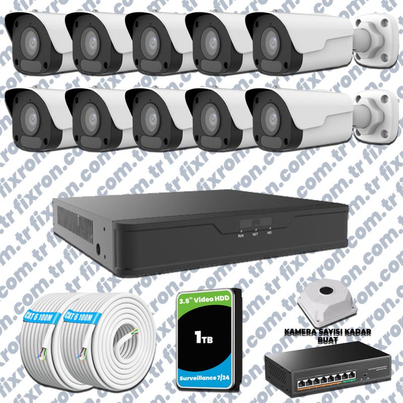 UNV 10 Kameralı IP Full HD Güvenlik Kamerası Seti