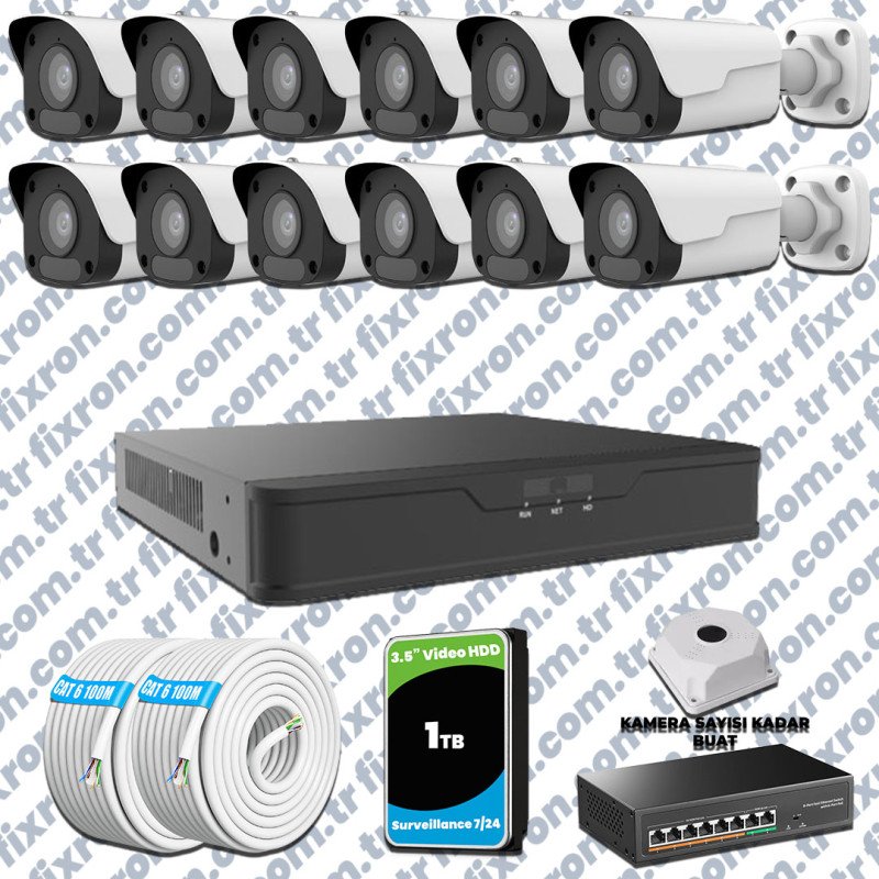 UNV 12 Kameralı IP Full HD Güvenlik Kamerası Seti