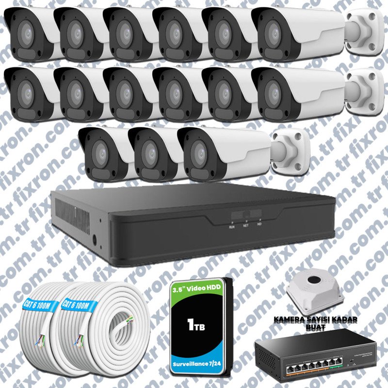UNV 15 Kameralı IP Full HD Güvenlik Kamerası Seti