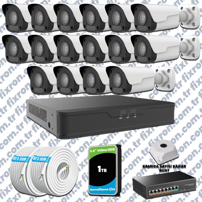 UNV 16 Kameralı IP Full HD Güvenlik Kamerası Seti