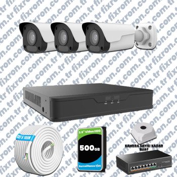 UNV 3 Kameralı IP Full HD Güvenlik Kamerası Seti