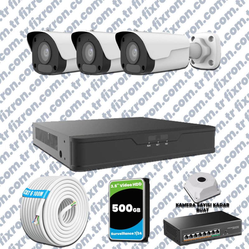 UNV 3 Kameralı IP Full HD Güvenlik Kamerası Seti